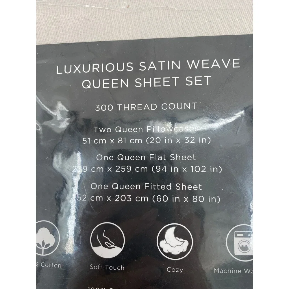 Vera Wang Sheet Set Queen Beige 300 TC 100% Cotton Satin Weave 4pc Luxury